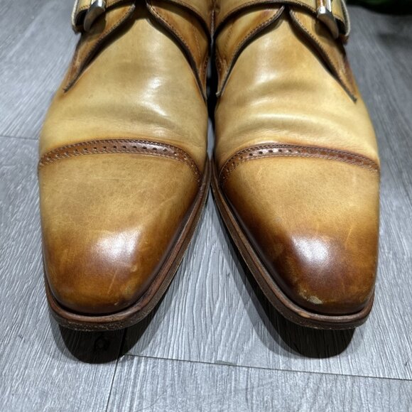 MAGNANNI Black Leather Single Monk Strap Shoes Light Brown Men\'s Size 8.5 M